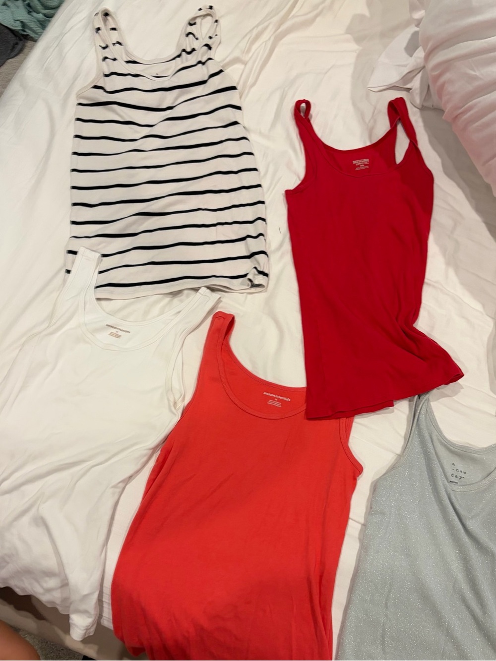Mixed Cotton Tank Tops - Red, White, Navy Stripe, coral and silver sparkle